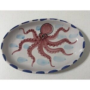 Vintage Vietri Pottery Italy Octopus Terra Cotta Oval Platter Wall Hanger